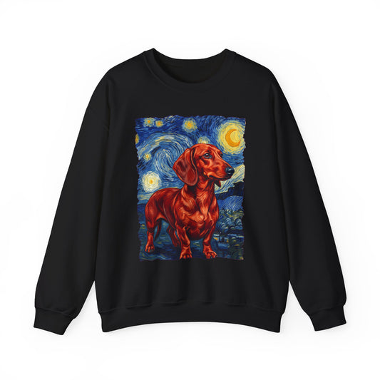 Dachshund Van Gogh Red Crewneck Sweatshirt Black