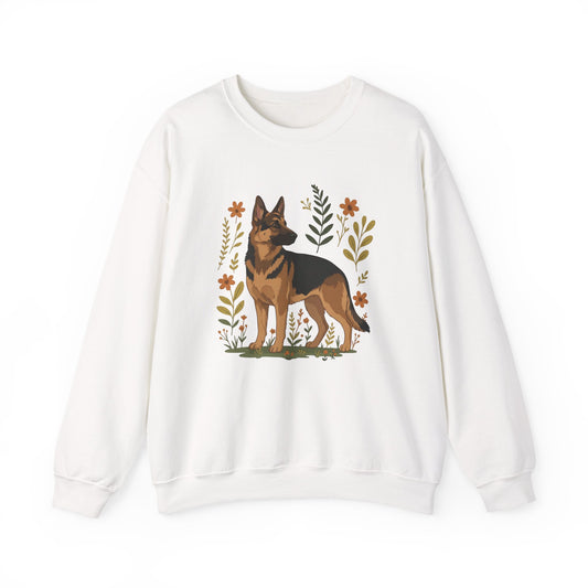 German Shepherd Flowers Crewneck Sweatshirt White