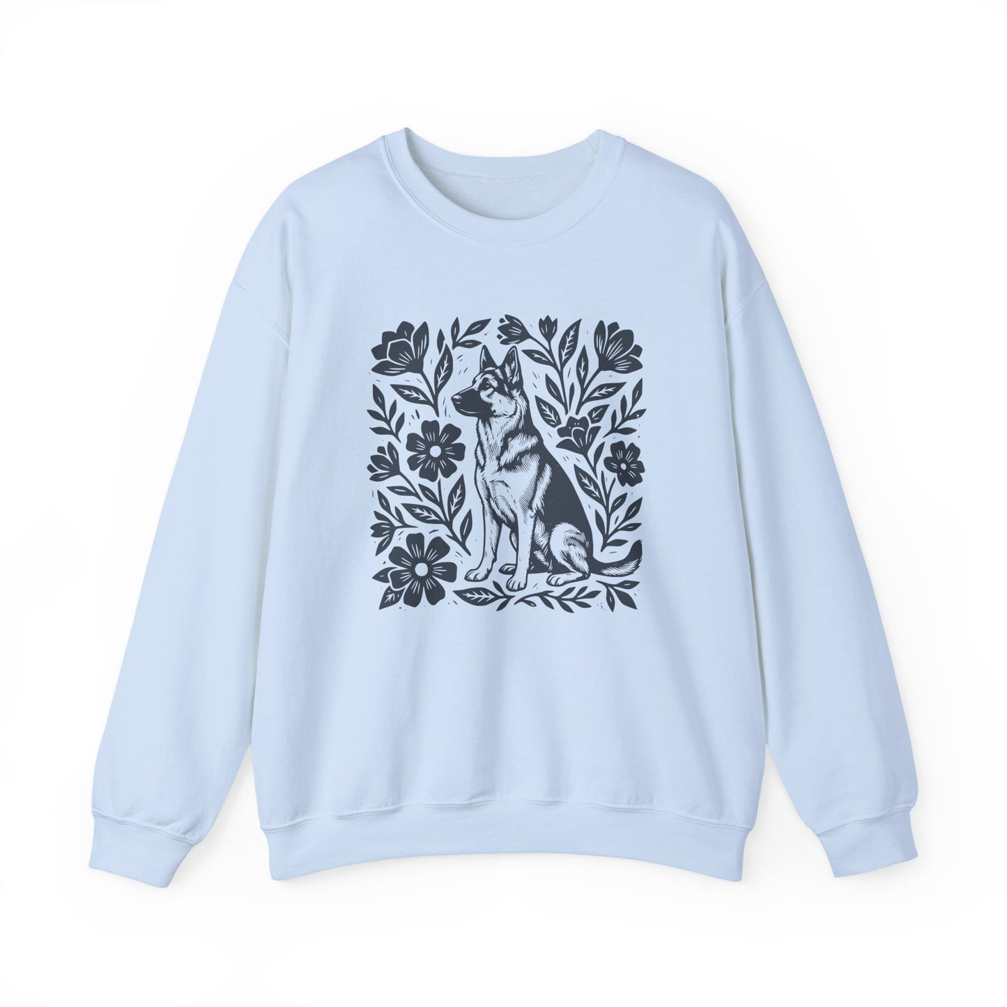German Shepherd Linocut Crewneck Sweatshirt Light Blue