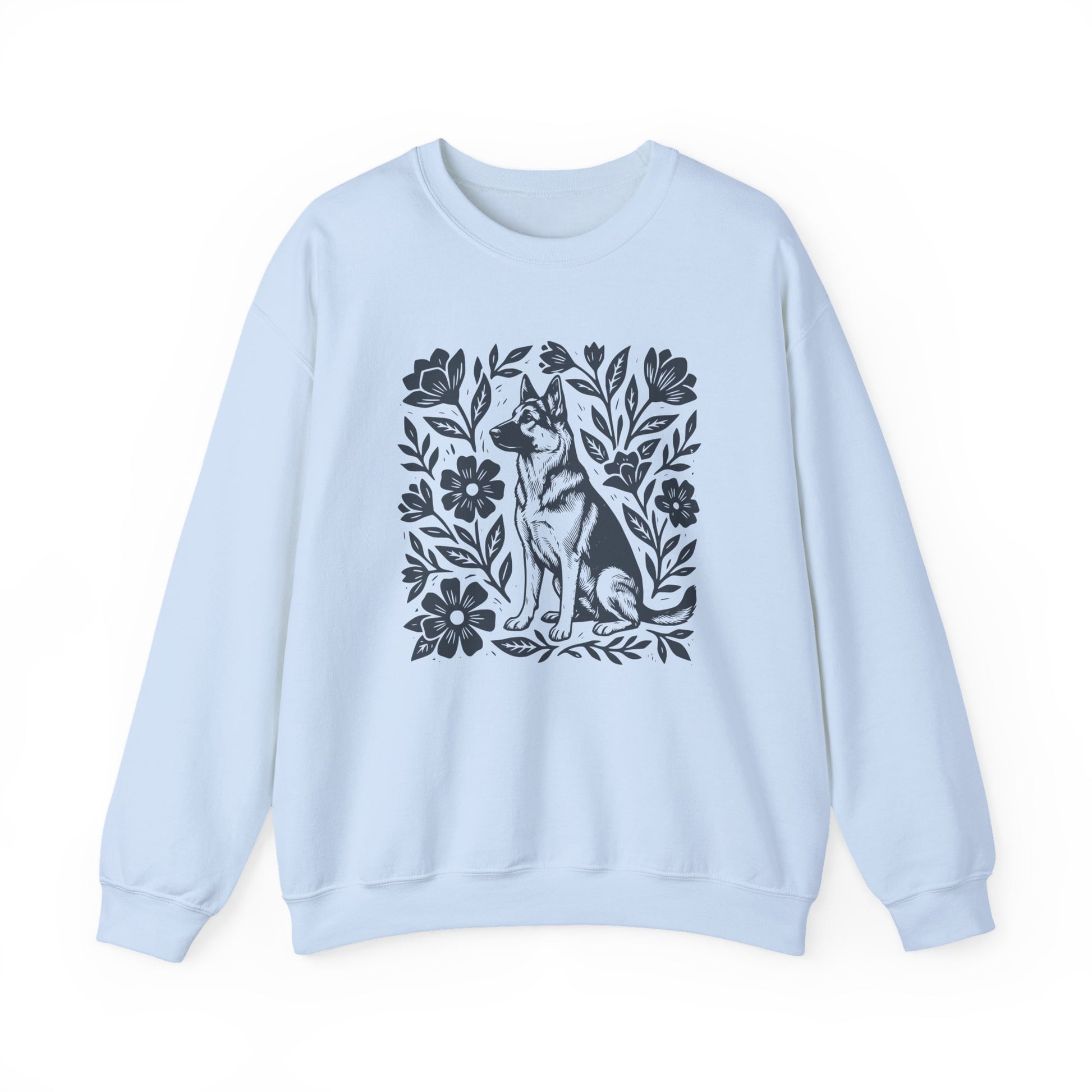 German Shepherd Linocut Crewneck Sweatshirt Light Blue