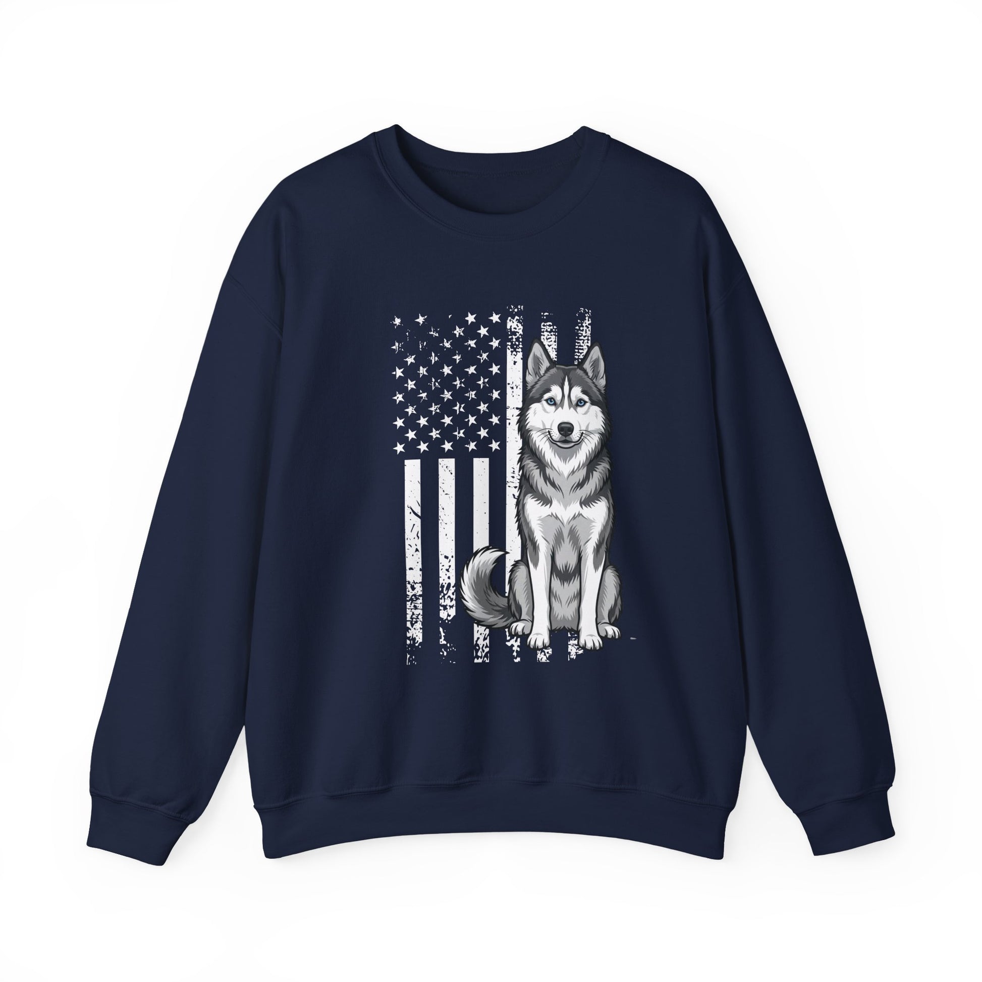 Husky USA Flag Crewneck Sweatshirt Navy