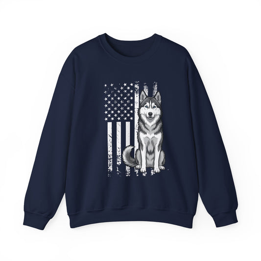 Husky USA Flag Crewneck Sweatshirt Navy