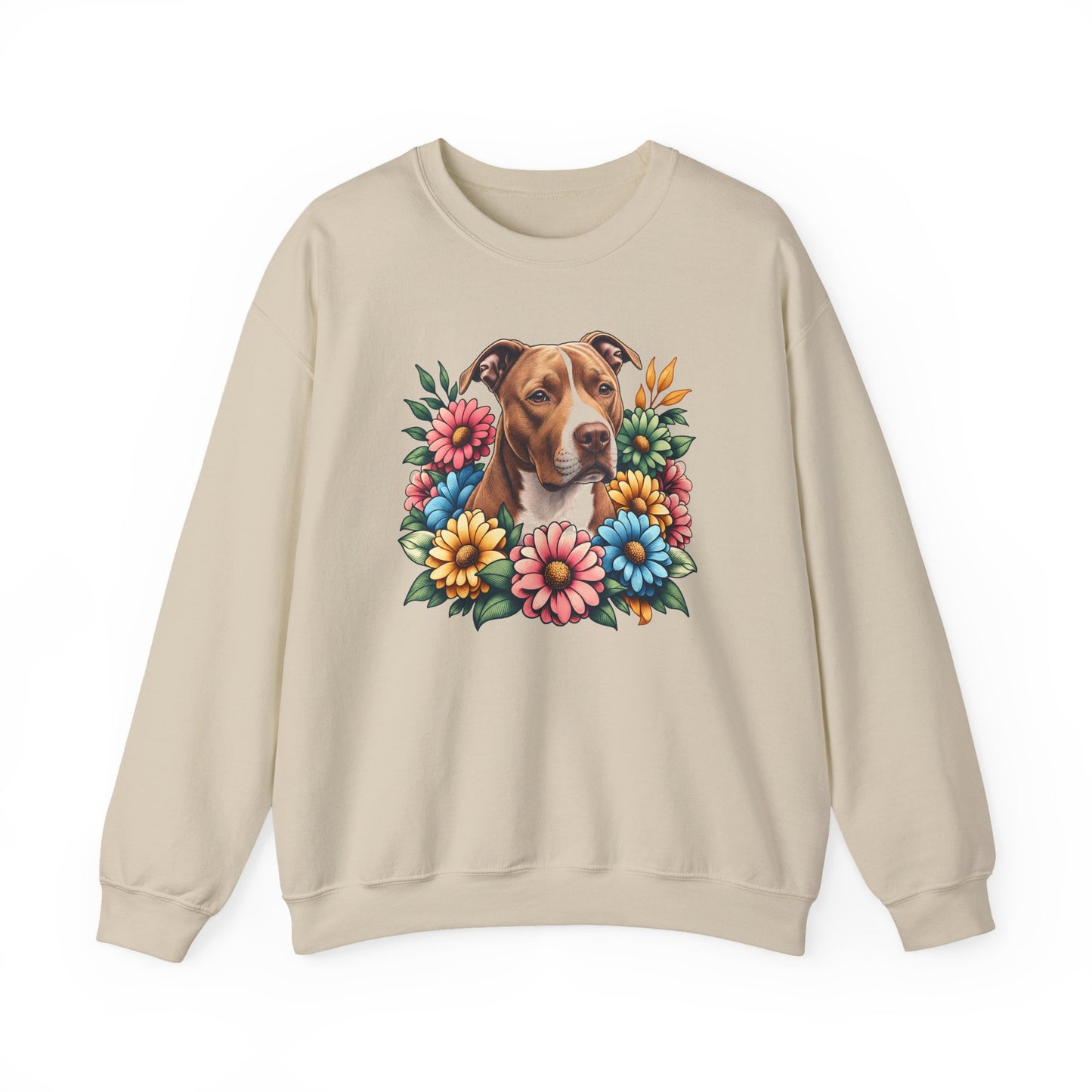 Pitbull Red Nose Flower Wreath Crewneck Sweatshirt