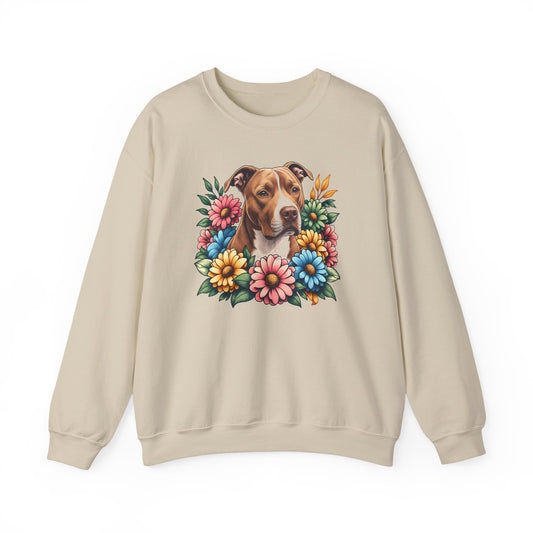 Pitbull Red Nose Flower Wreath Crewneck Sweatshirt