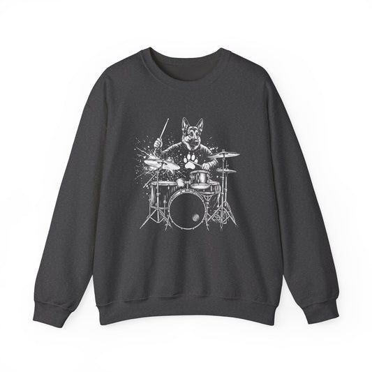 German Shepherd Drummer Crewneck Sweatshirt Dark Heather