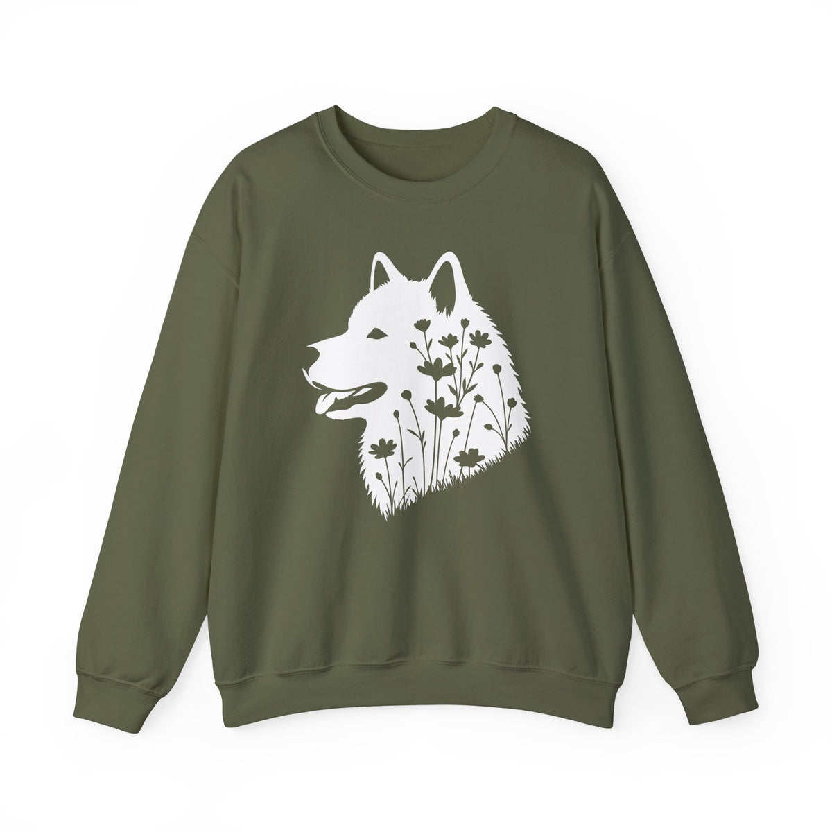 Alaskan Malamute Flowers Crewneck Sweatshirt