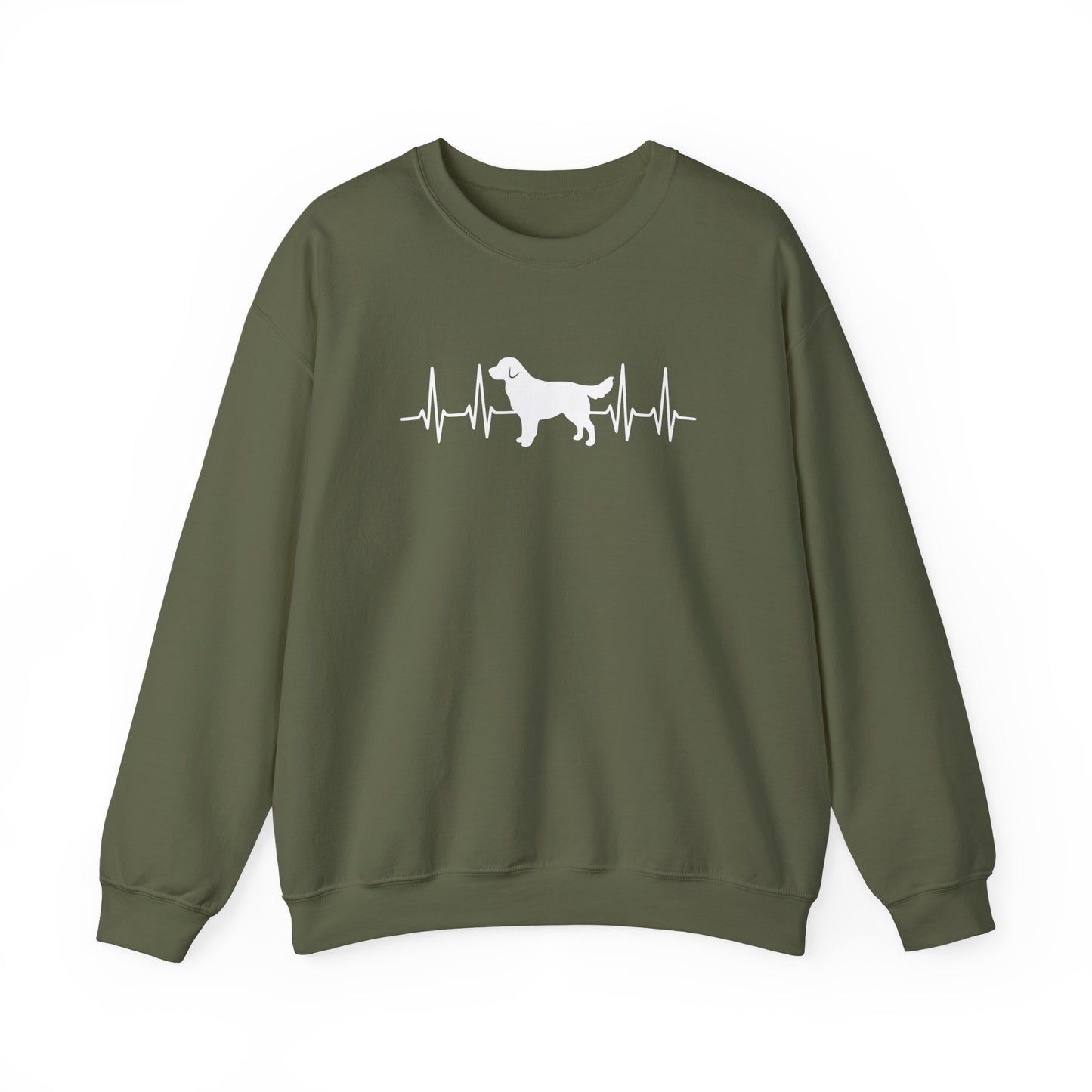 Golden Retriever Heartbeat Crewneck Sweatshirt Military Green