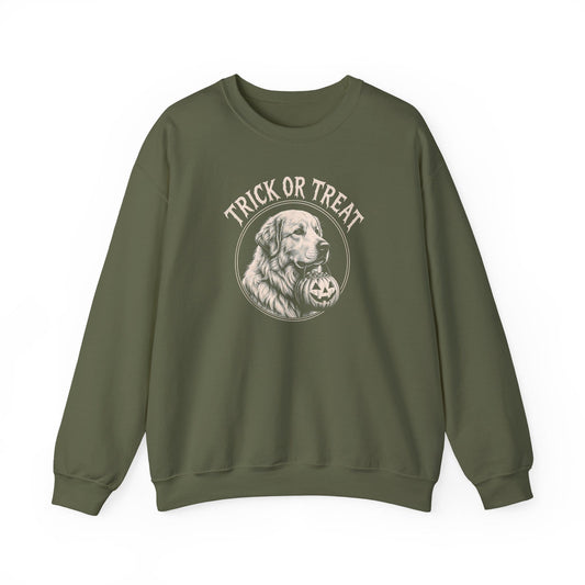 Great Pyrenees Trick Or Treat Crewneck Sweatshirt Military Green