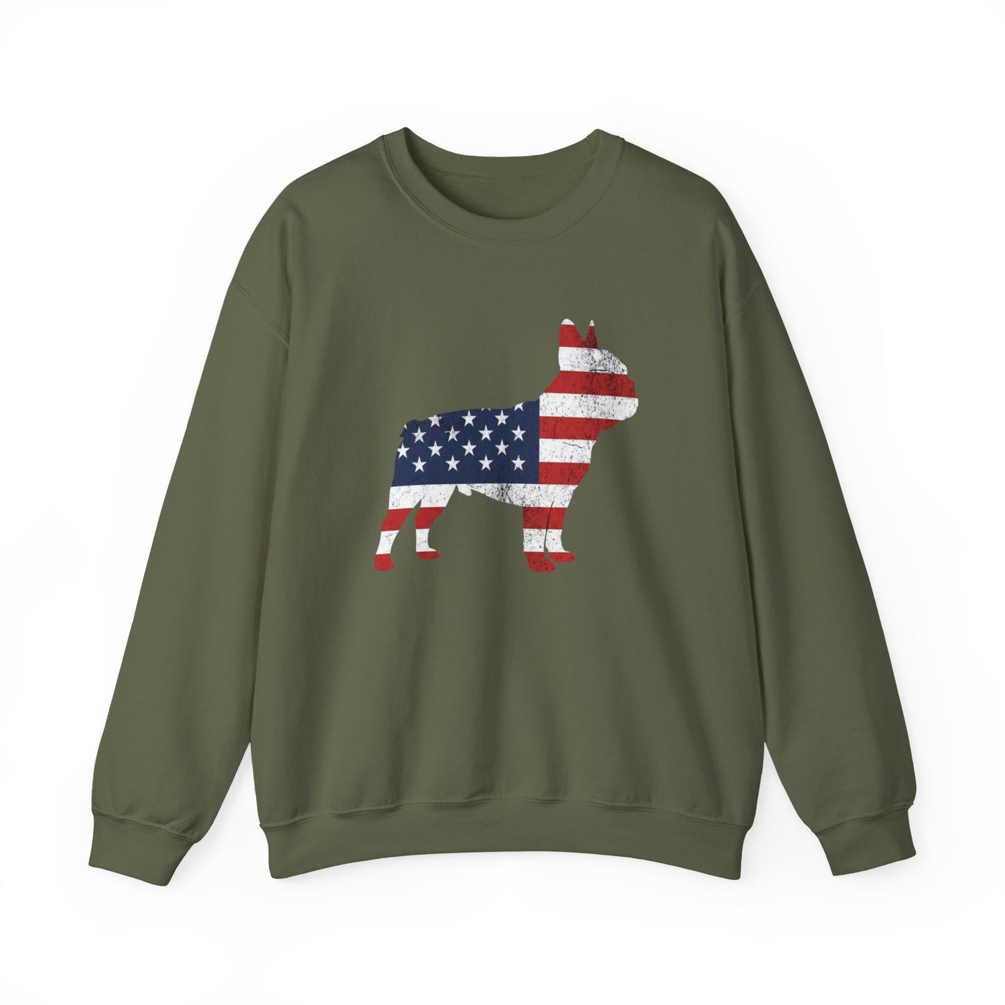 French Bulldog Silhouette USA Crewneck Sweatshirt Military Green