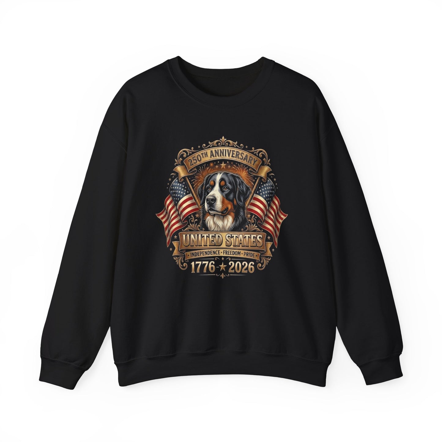 Bernese Mountain Dog 250 Years USA Crewneck Sweatshirt Black