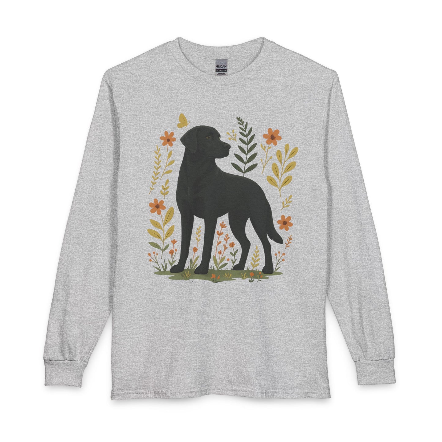 Black Labrador Flower Long Sleeve