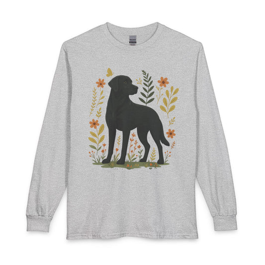Black Labrador Flower Long Sleeve Sport Grey