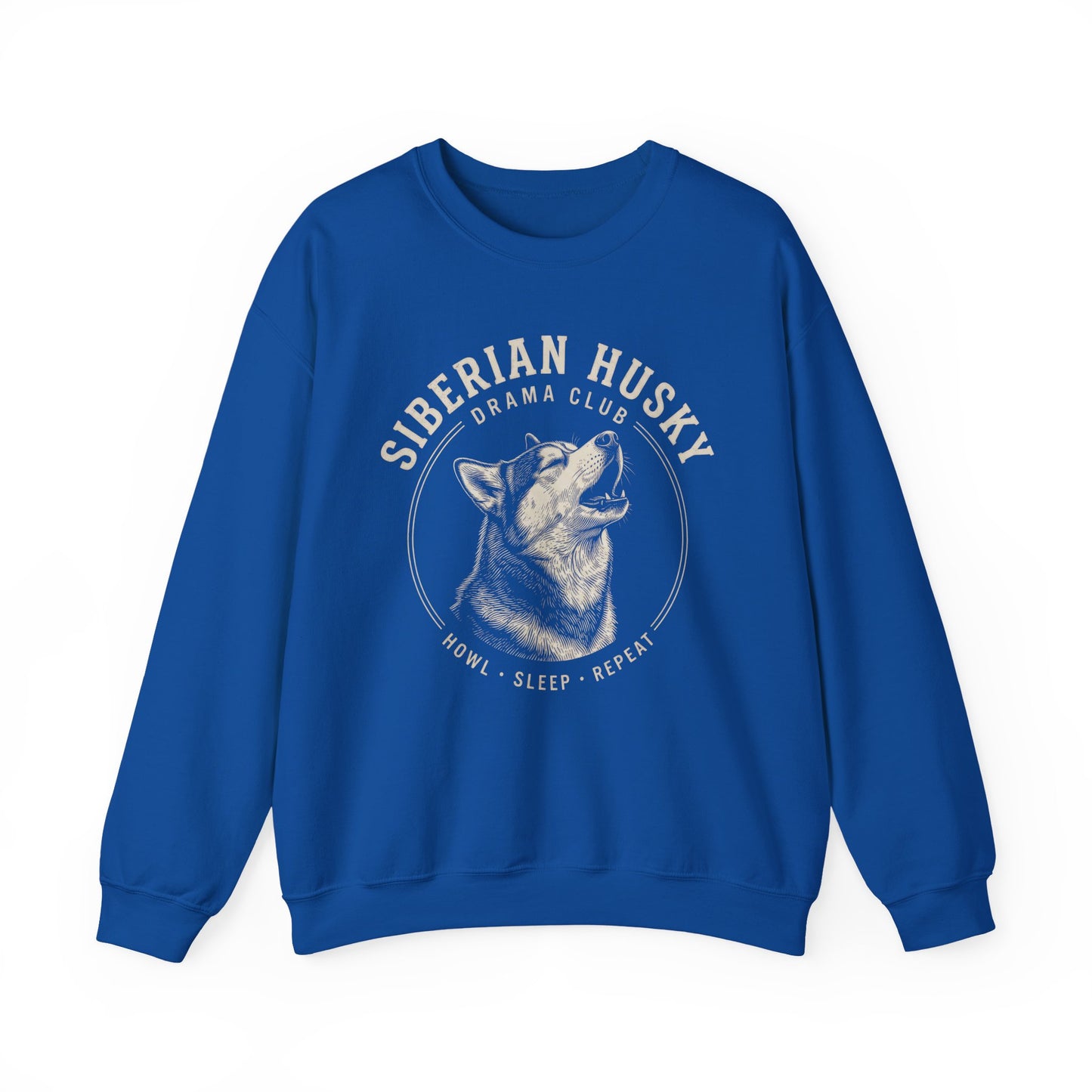 Siberian Husky Drama Club Crewneck Sweatshirt Royal