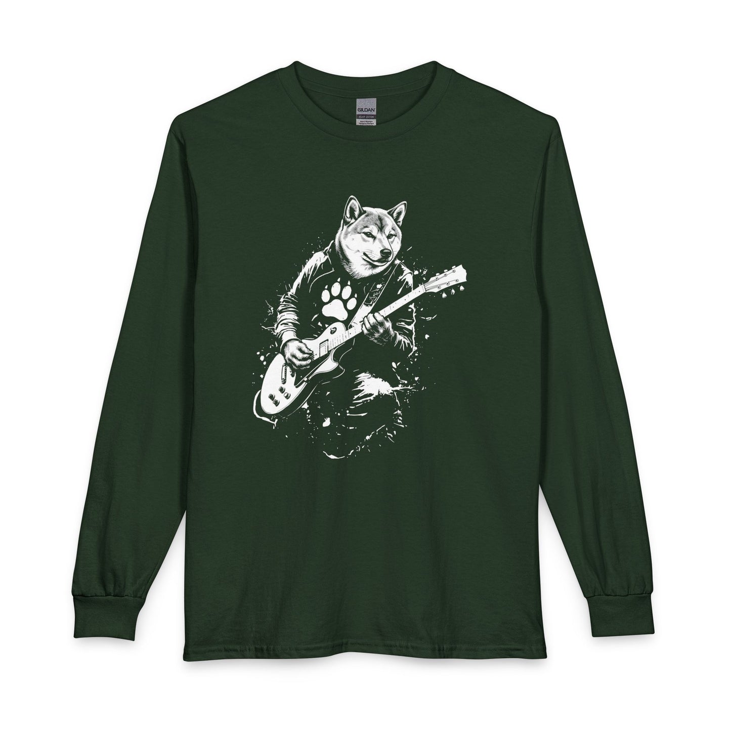 Shiba Inu Guitar Long Sleeve Forest Green