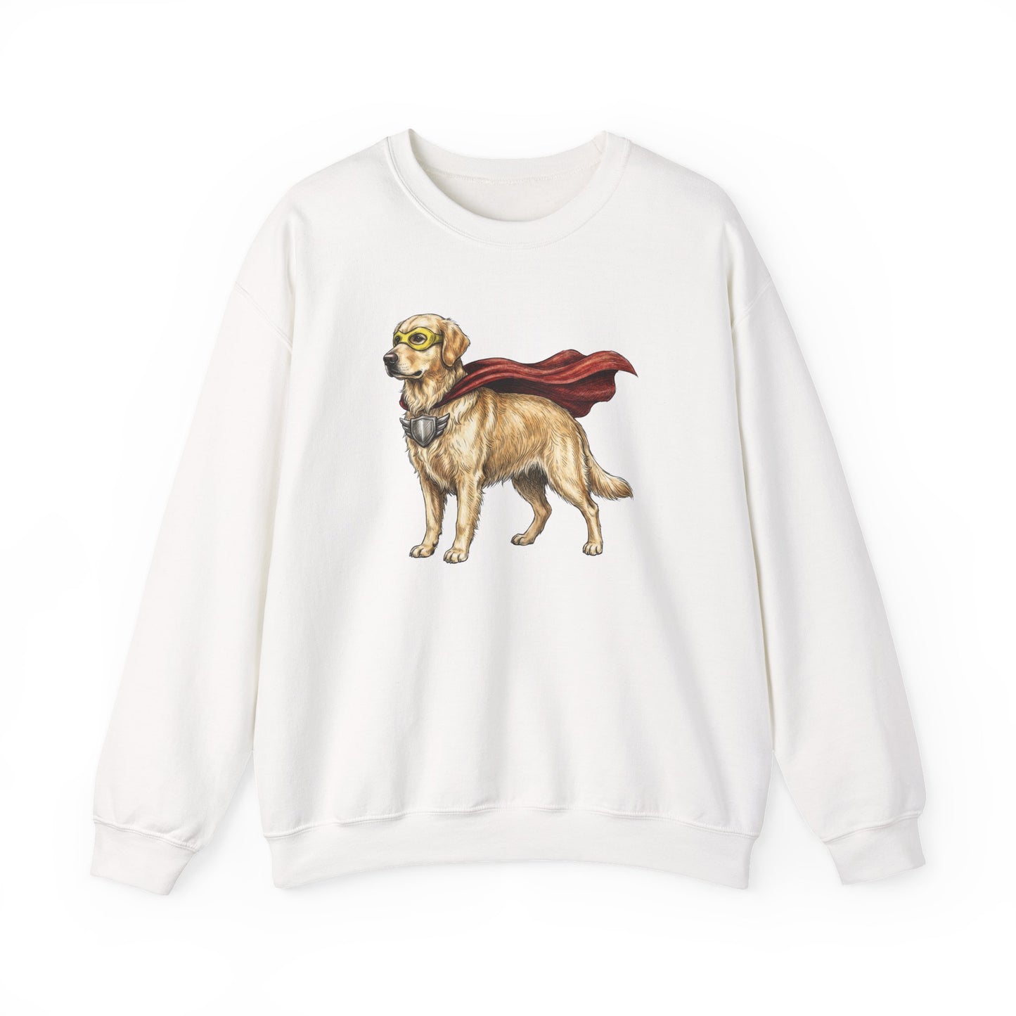 Golden Retriever Superhero Crewneck Sweatshirt White