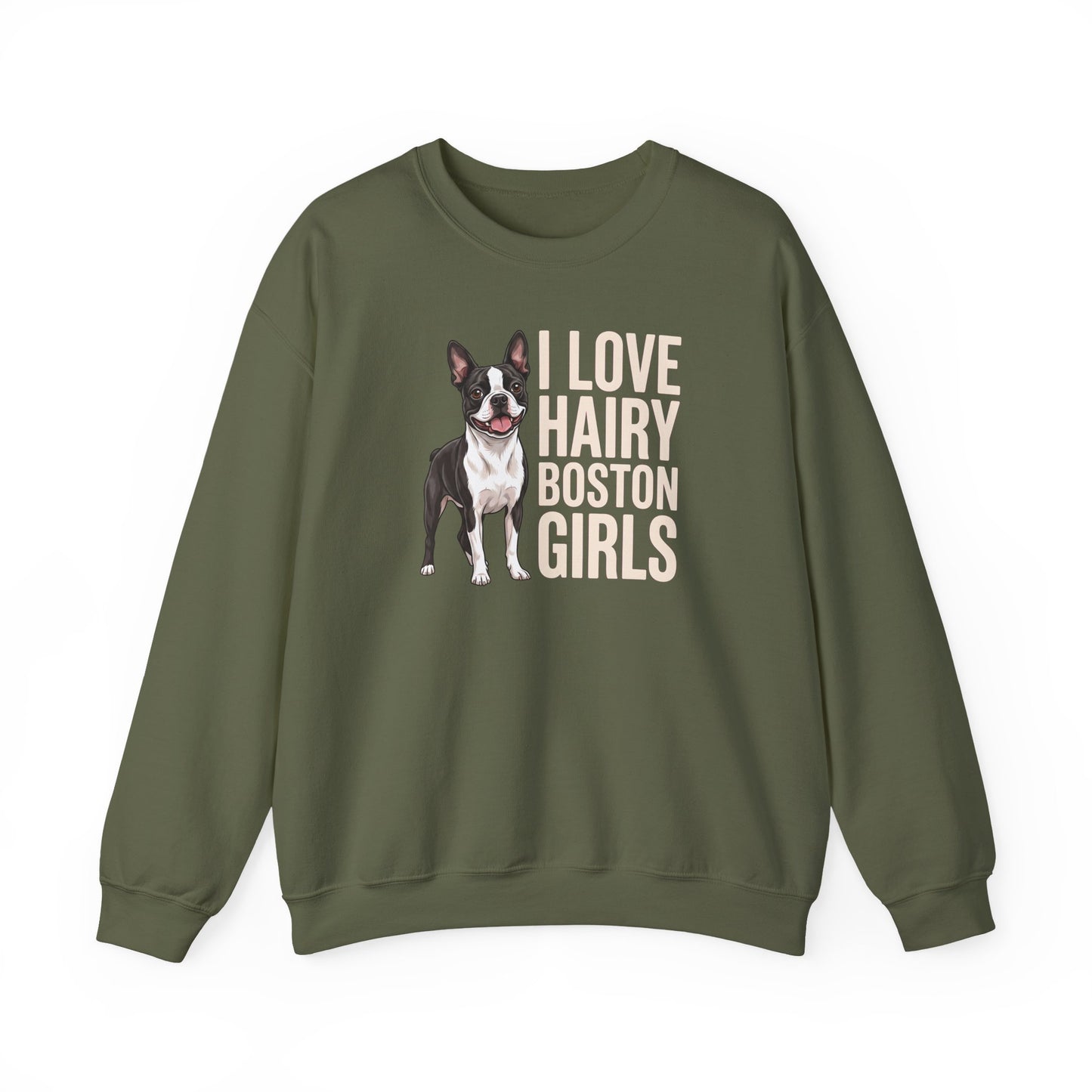 Boston Terrier Hairy Girls Crewneck Sweatshirt