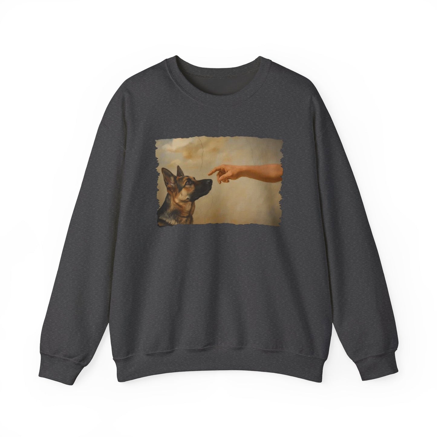 God Creates German Shepherd Crewneck Sweatshirt Dark Heather