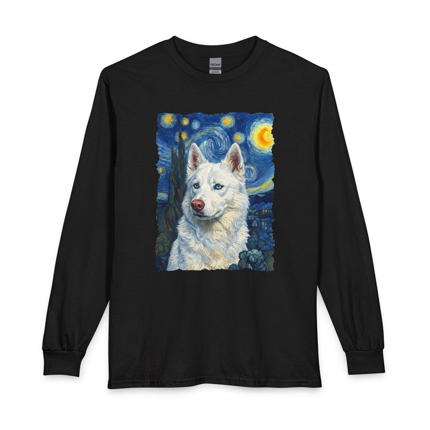 White Husky Van Gogh Long Sleeve
