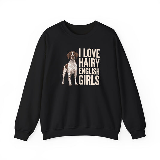 English Pointer Hairy Girls Crewneck Sweatshirt Black