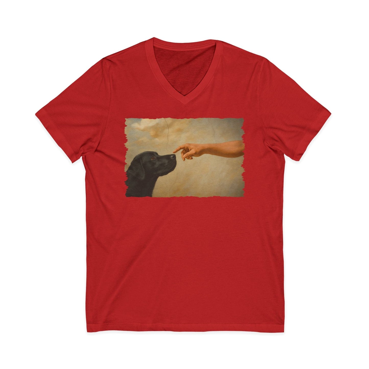 God Creates Black Labrador V-Neck Tee Red