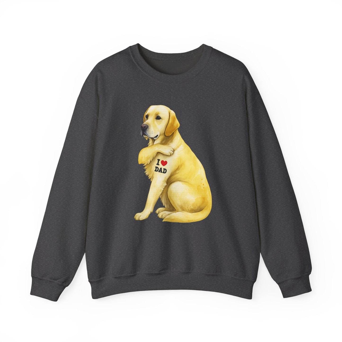 Yellow Labrador I Love Dad Crewneck Sweatshirt Dark Heather