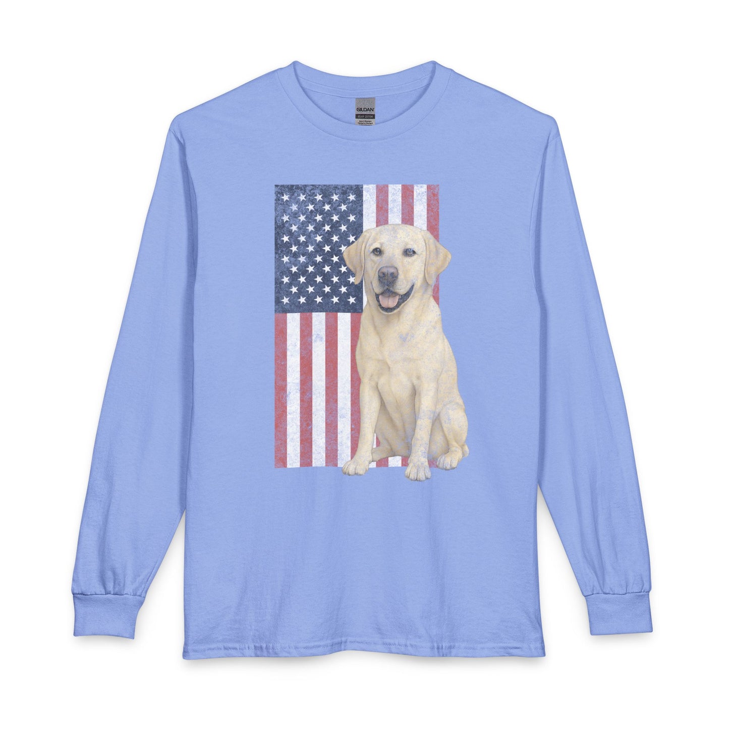 Yellow Labrador USA Flag Faded Long Sleeve