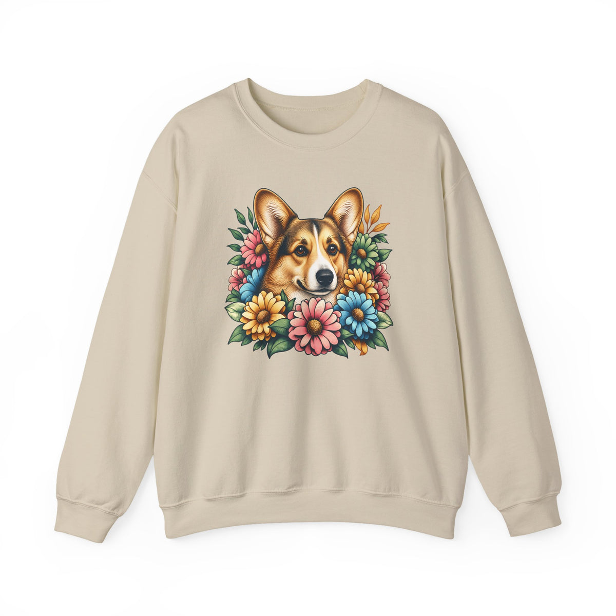 Cardigan Welsh Corgi Sable Flowers Crewneck Sweatshirt Sand