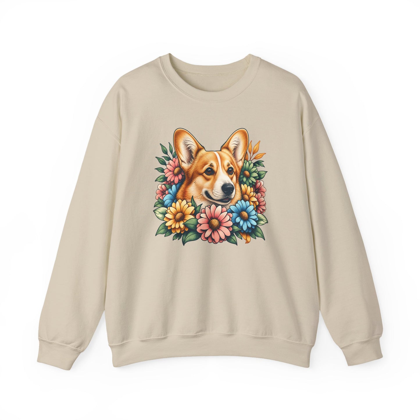 Cardigan Welsh Corgi Red Flowers Crewneck Sweatshirt