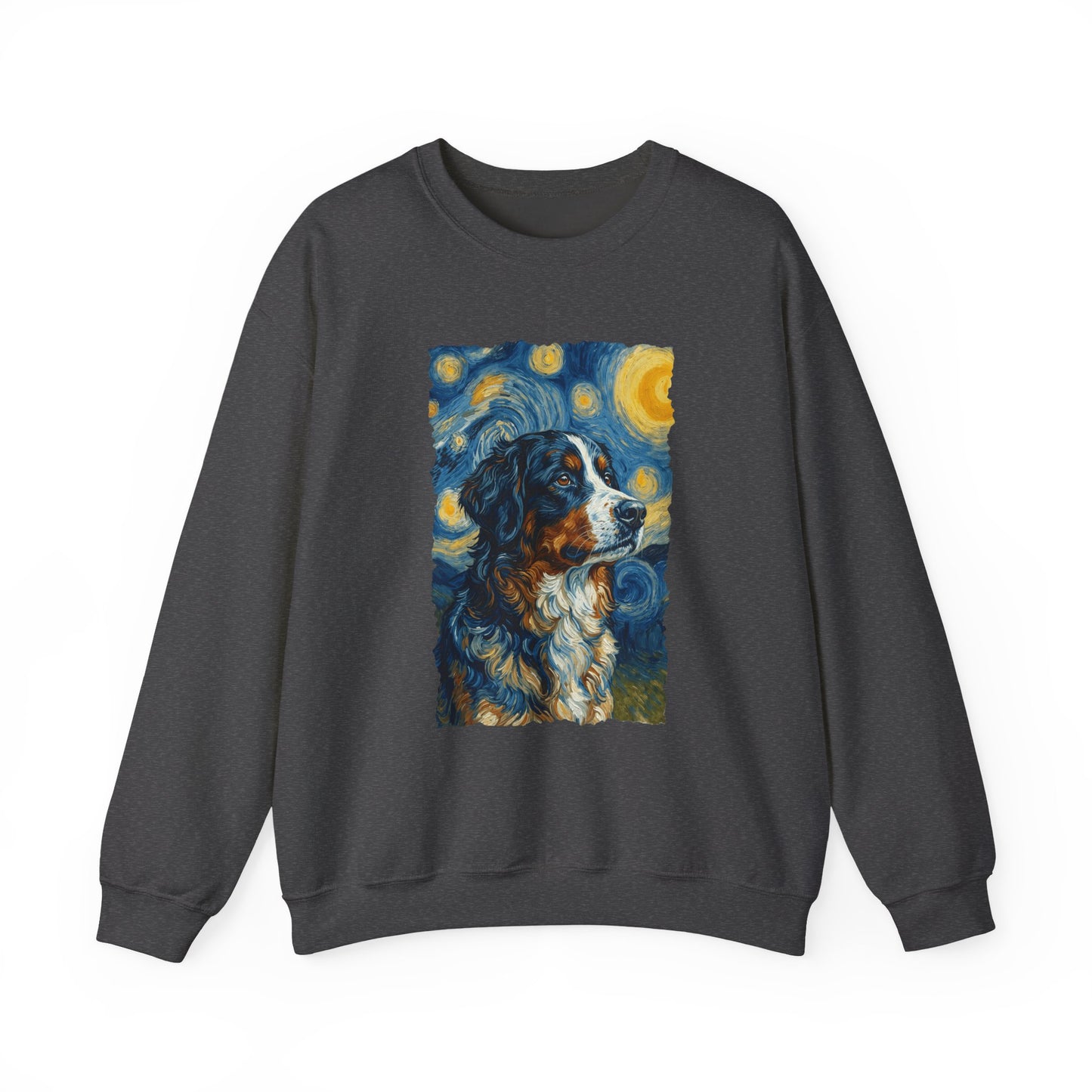 Bernese Mountain Dog Van Gogh Crewneck Sweatshirt Dark Heather