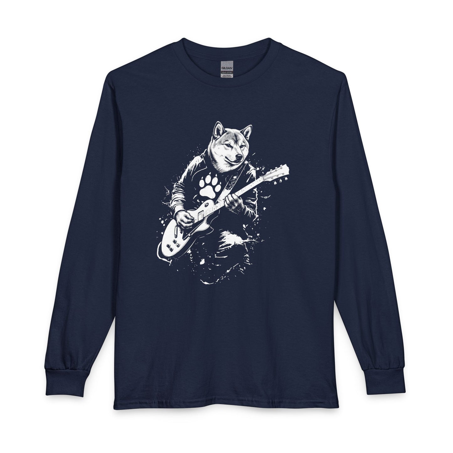 Shiba Inu Guitar Long Sleeve Navy