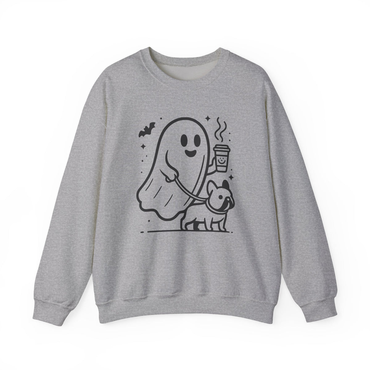 French Bulldog Halloween Ghost Crewneck Sweatshirt Sport Grey