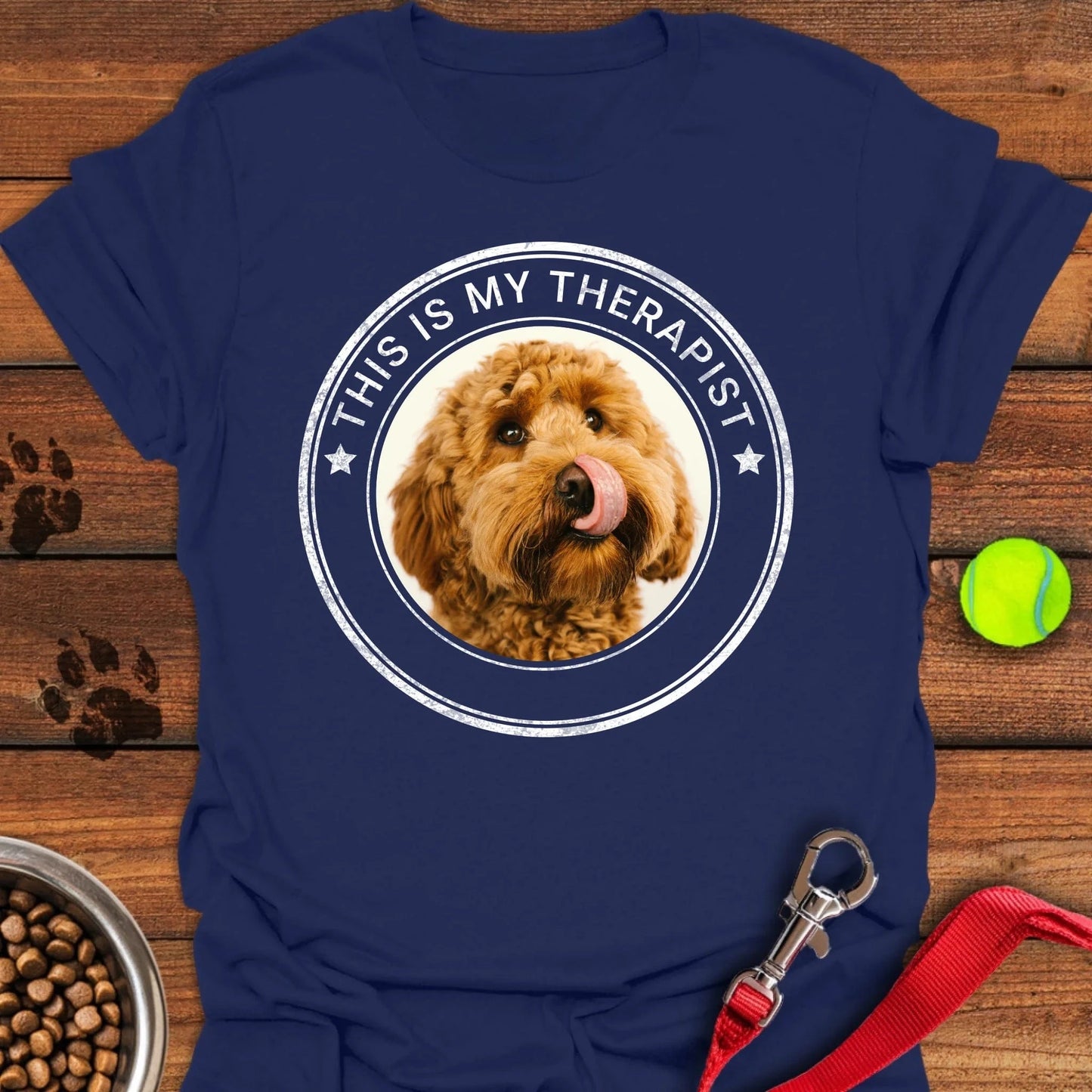 Personalized Dog My Therapist Unisex Softstyle T-Shirt Navy