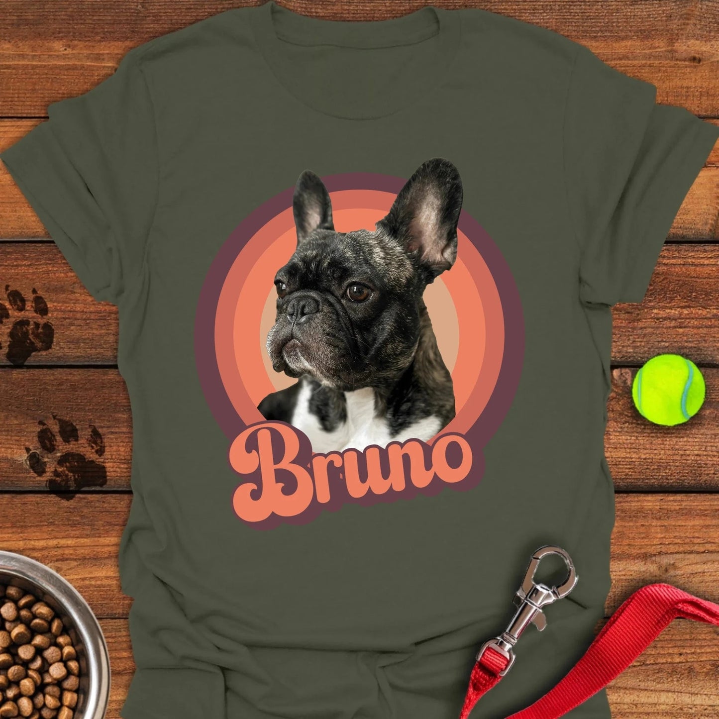 Personalized French Bulldog Portrait T-Shirt Unisex Softstyle T-Shirt Military Green