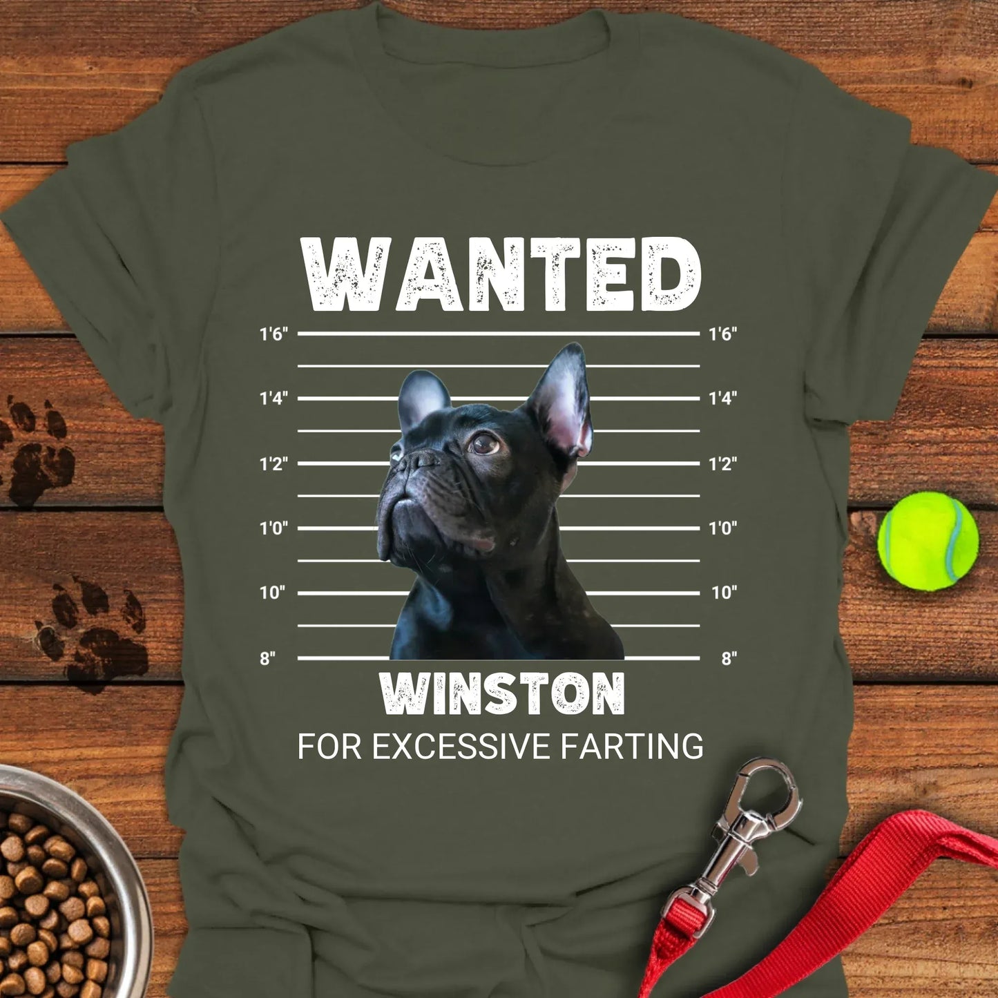 Personalized Frenchie Mugshot Unisex Softstyle T-Shirt Military Green