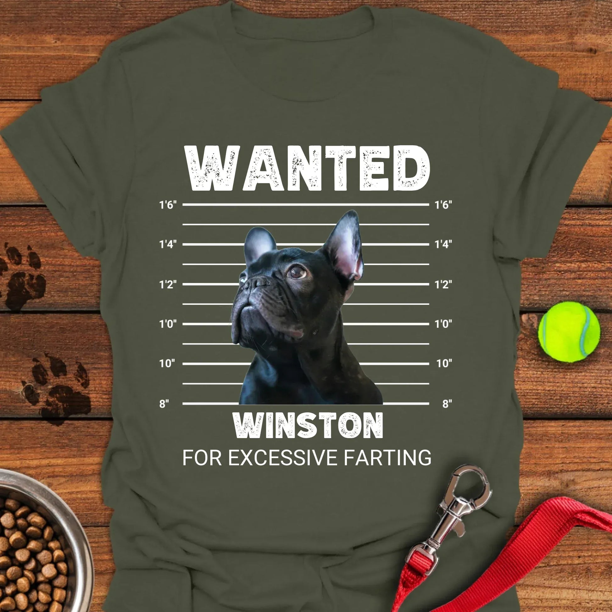 Personalized Frenchie Mugshot Unisex Softstyle T-Shirt Military Green