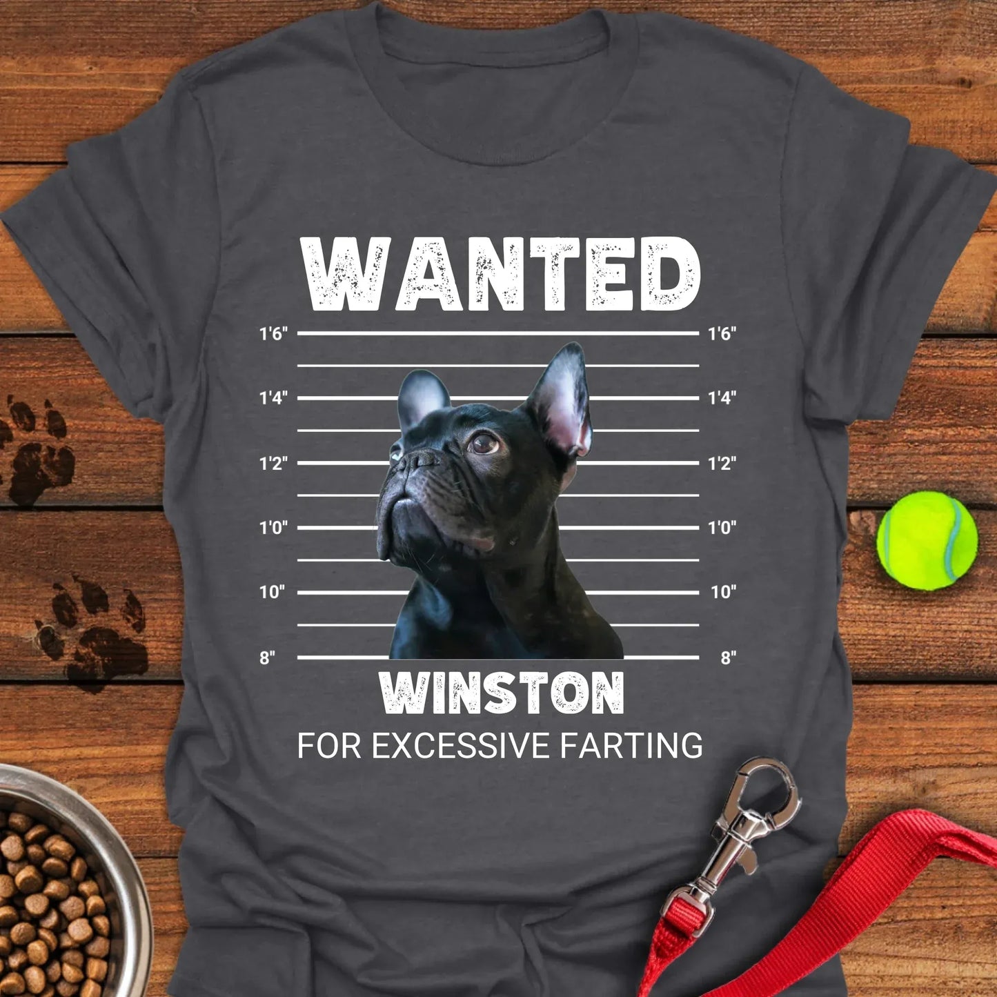 Personalized Frenchie Mugshot Unisex Softstyle T-Shirt Dark Heather