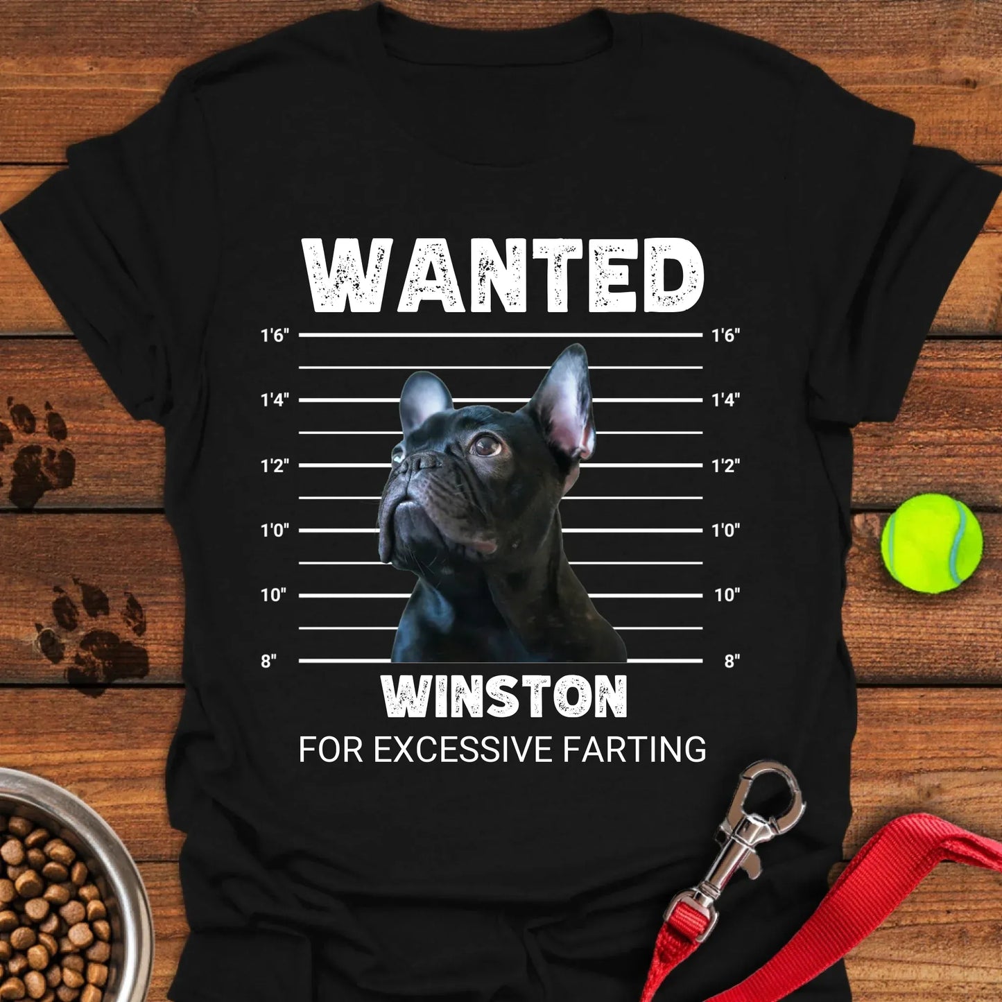 Personalized Frenchie Mugshot Unisex Softstyle T-Shirt Black
