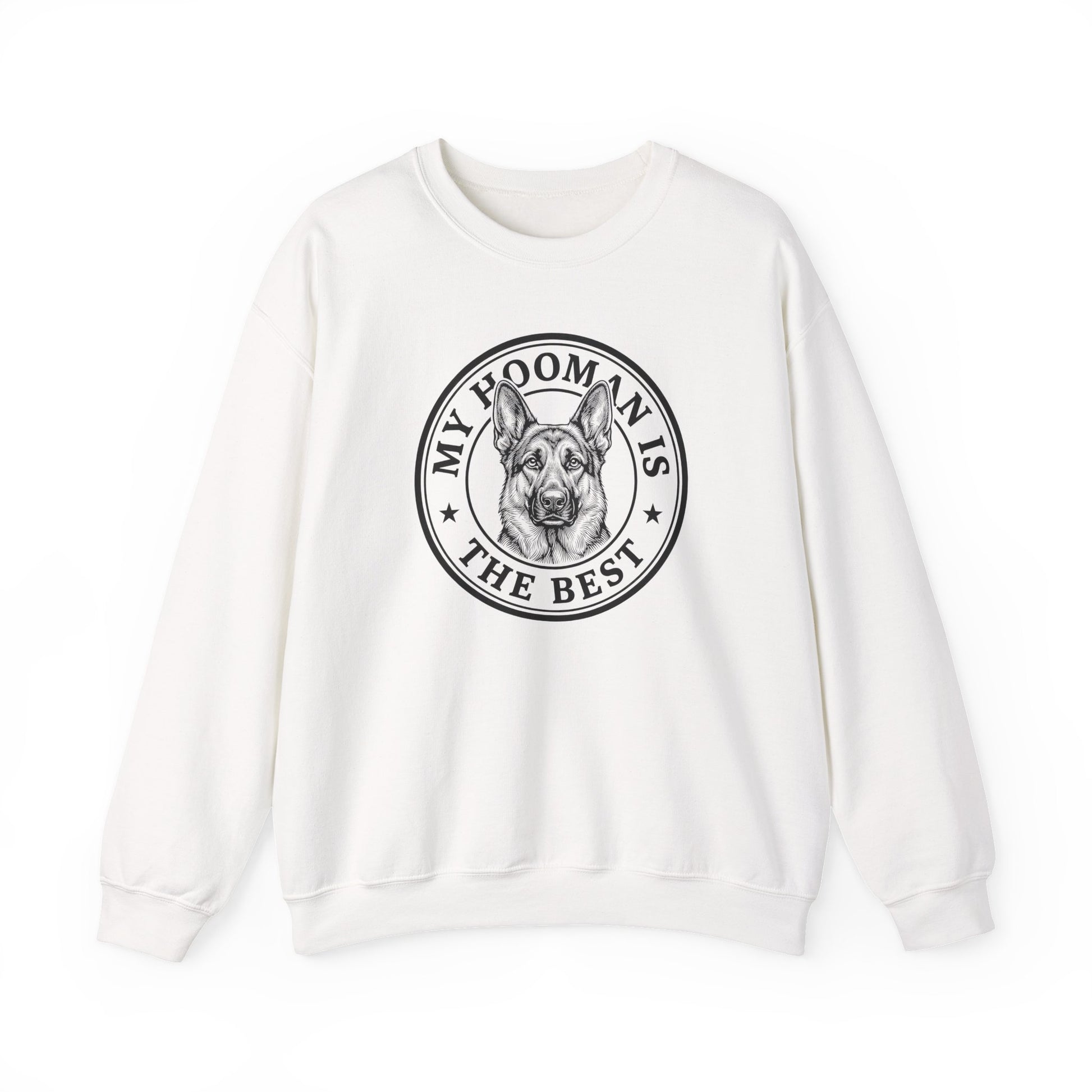 German Shepherd My Hooman Crewneck Sweatshirt White