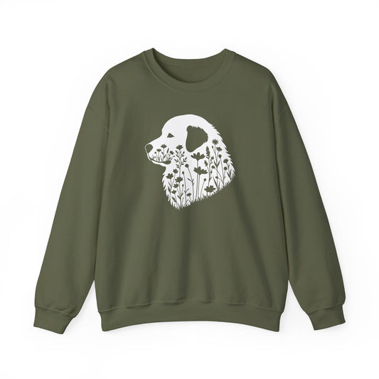 Great Pyrenees Flower Wreath Crewneck Sweatshirt Military Green