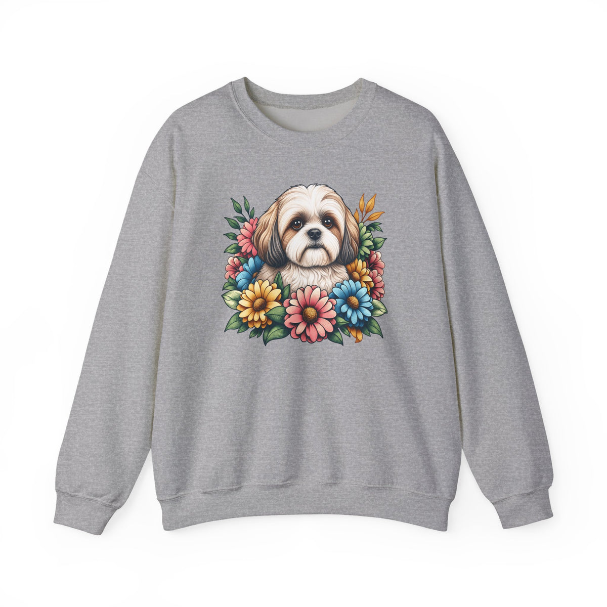 Shih Tzu Flower Wreath Crewneck Sweatshirt