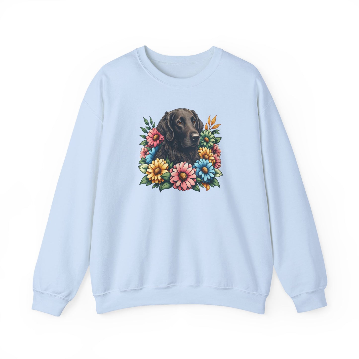 Flat Coated Retriever Flower Wreath Crewneck Sweatshirt