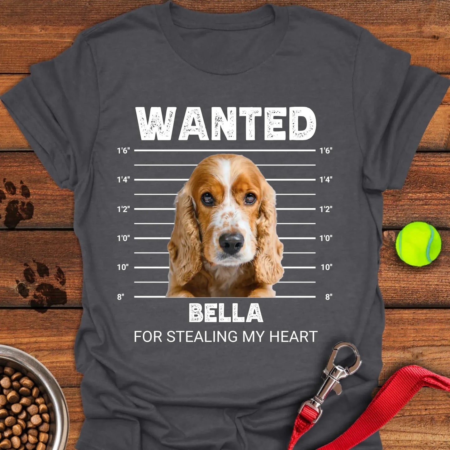 Personalized Cocker Spaniel Bulldog Mugshot Unisex Softstyle T-Shirt Dark Heather