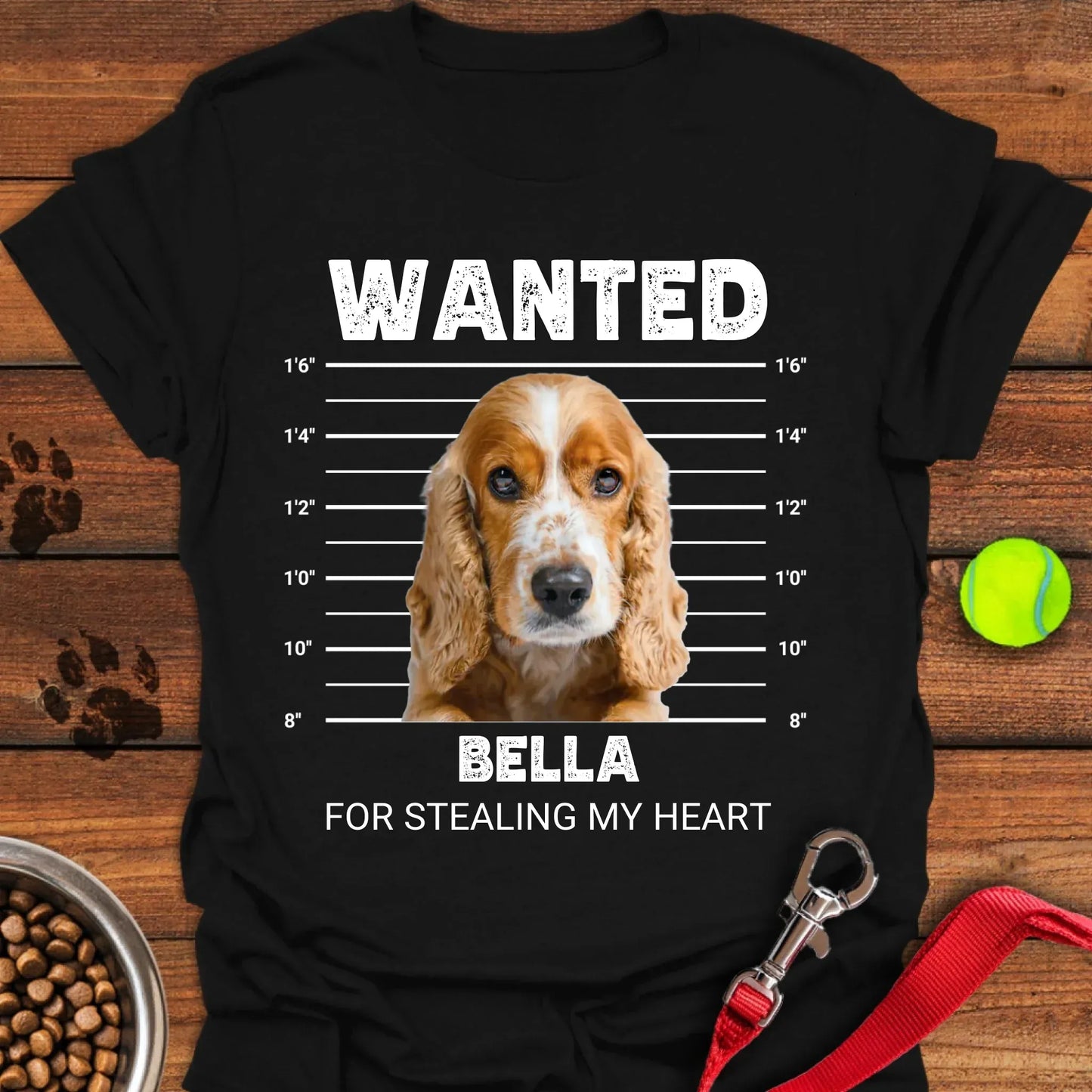 Personalized Cocker Spaniel Bulldog Mugshot Unisex Softstyle T-Shirt Black