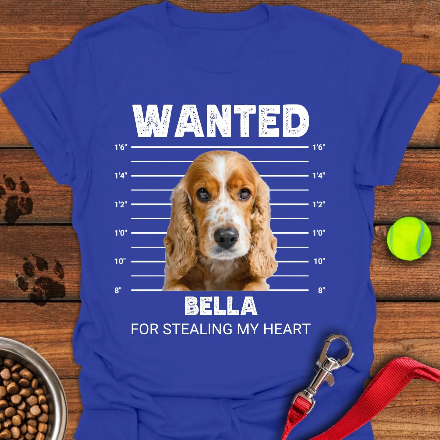Personalized Cocker Spaniel Bulldog Mugshot Unisex Softstyle T-Shirt Royal