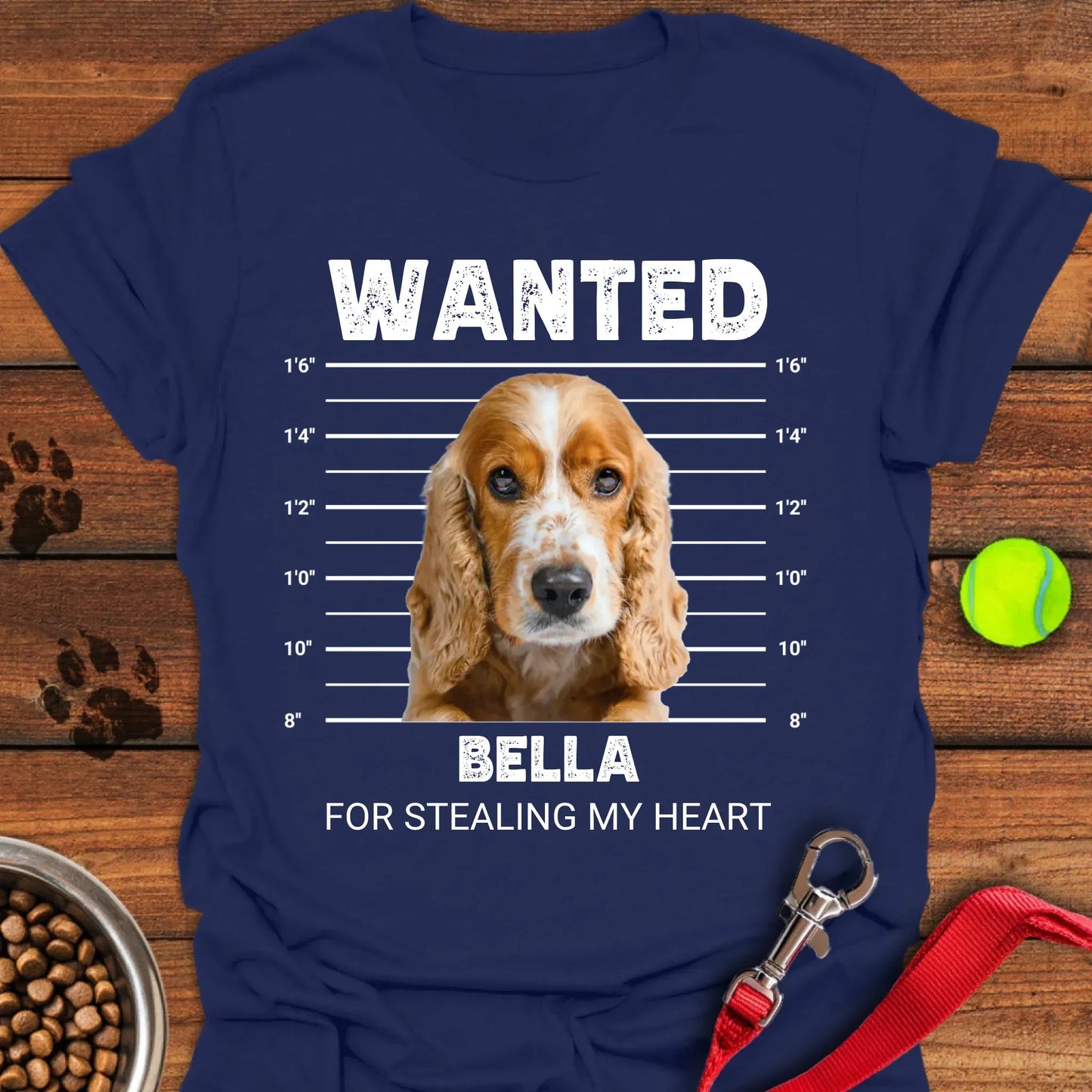 Personalized Cocker Spaniel Bulldog Mugshot Unisex Softstyle T-Shirt Navy