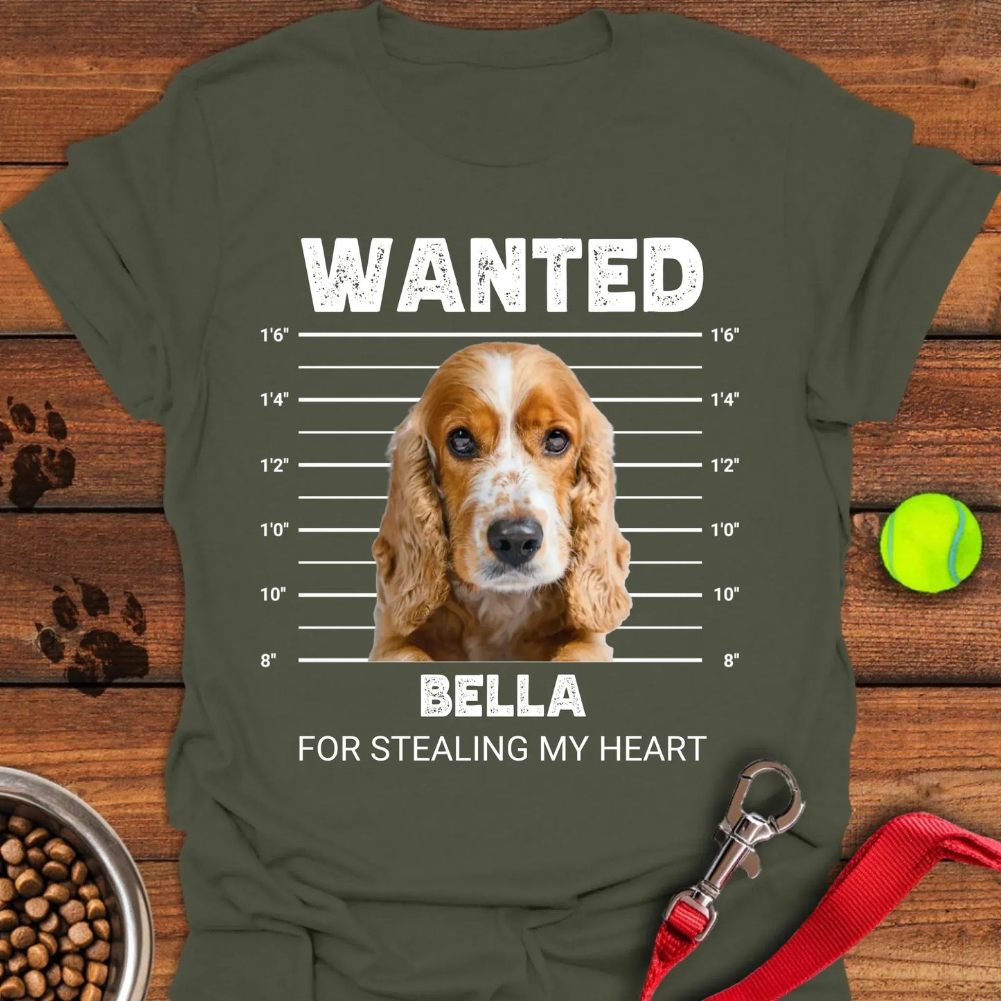 Personalized Cocker Spaniel Bulldog Mugshot Unisex Softstyle T-Shirt Military Green