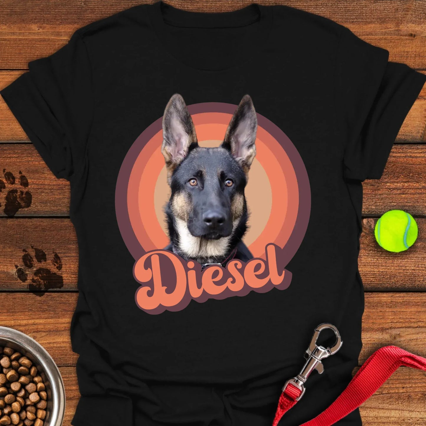 Personalized German Shepherd Portrait Unisex Softstyle T-Shirt Black