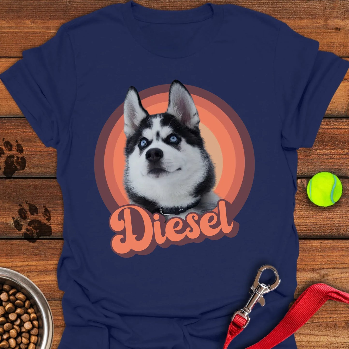 Personalized Husky Portrait Unisex Softstyle T-Shirt Navy
