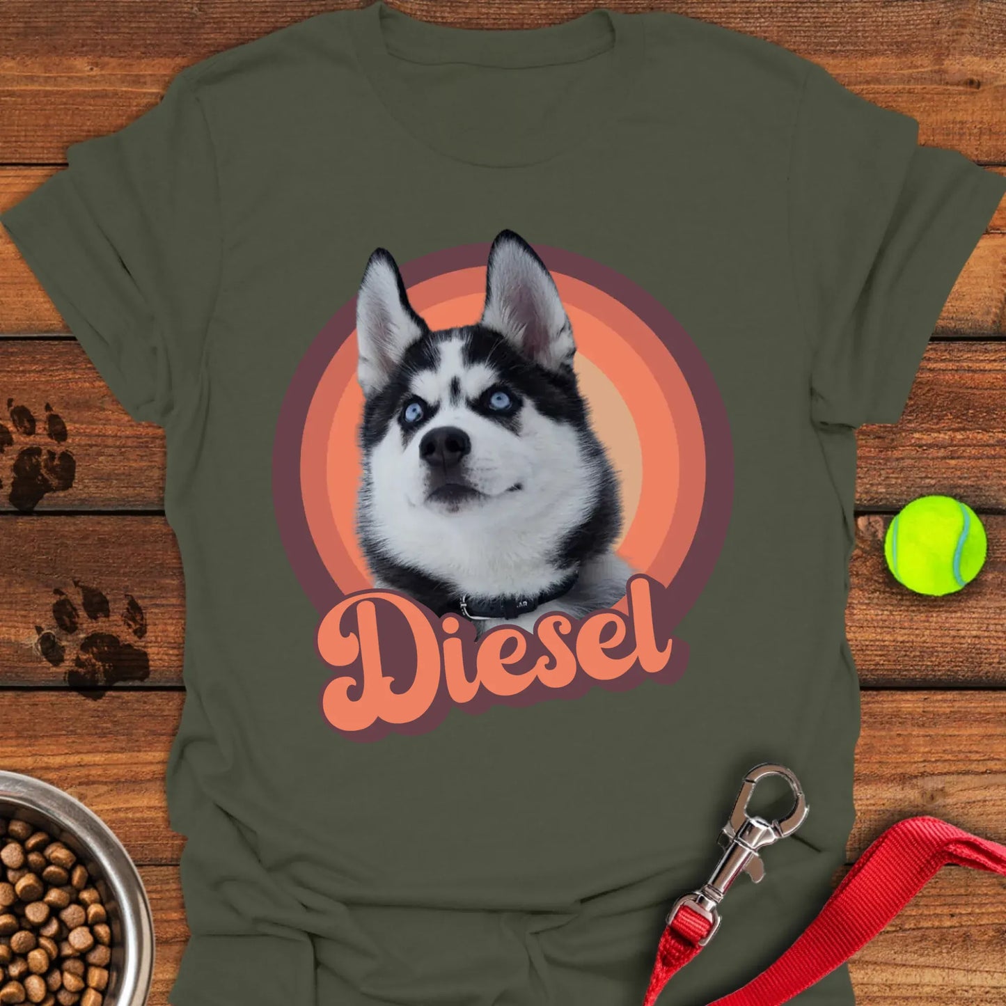 Personalized Husky Portrait Unisex Softstyle T-Shirt Military Green