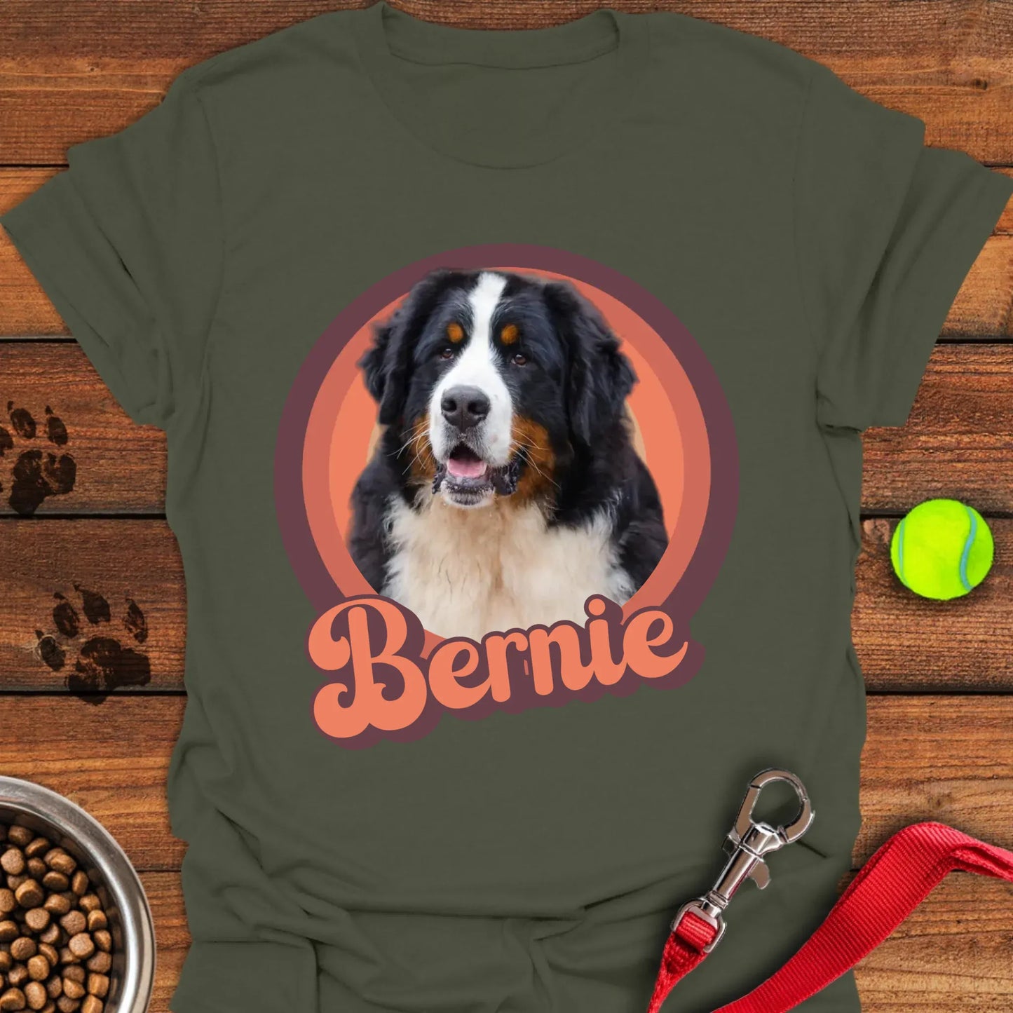 Personalized Bernese Mountain Dog Portrait Unisex Softstyle T-Shirt Military Green